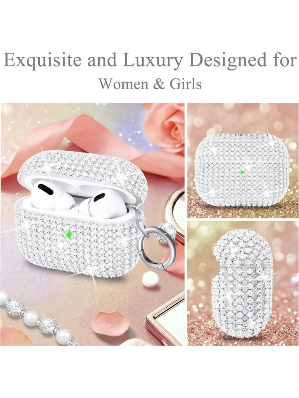Glitter Silver AirPods Pro 3 Case with Keychain - Stylish & Protective Accessory